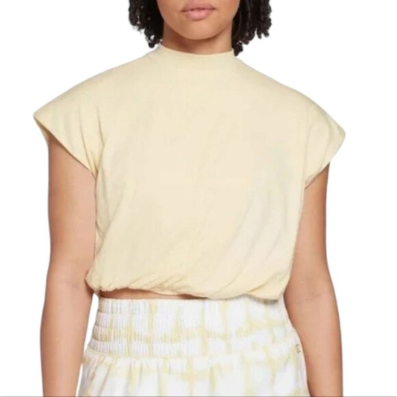 Calia Top Everyday Twist Cropped Short Sleeve T Shirt Tee Slouchy Soft Yellow XL - Picture 1 of 12